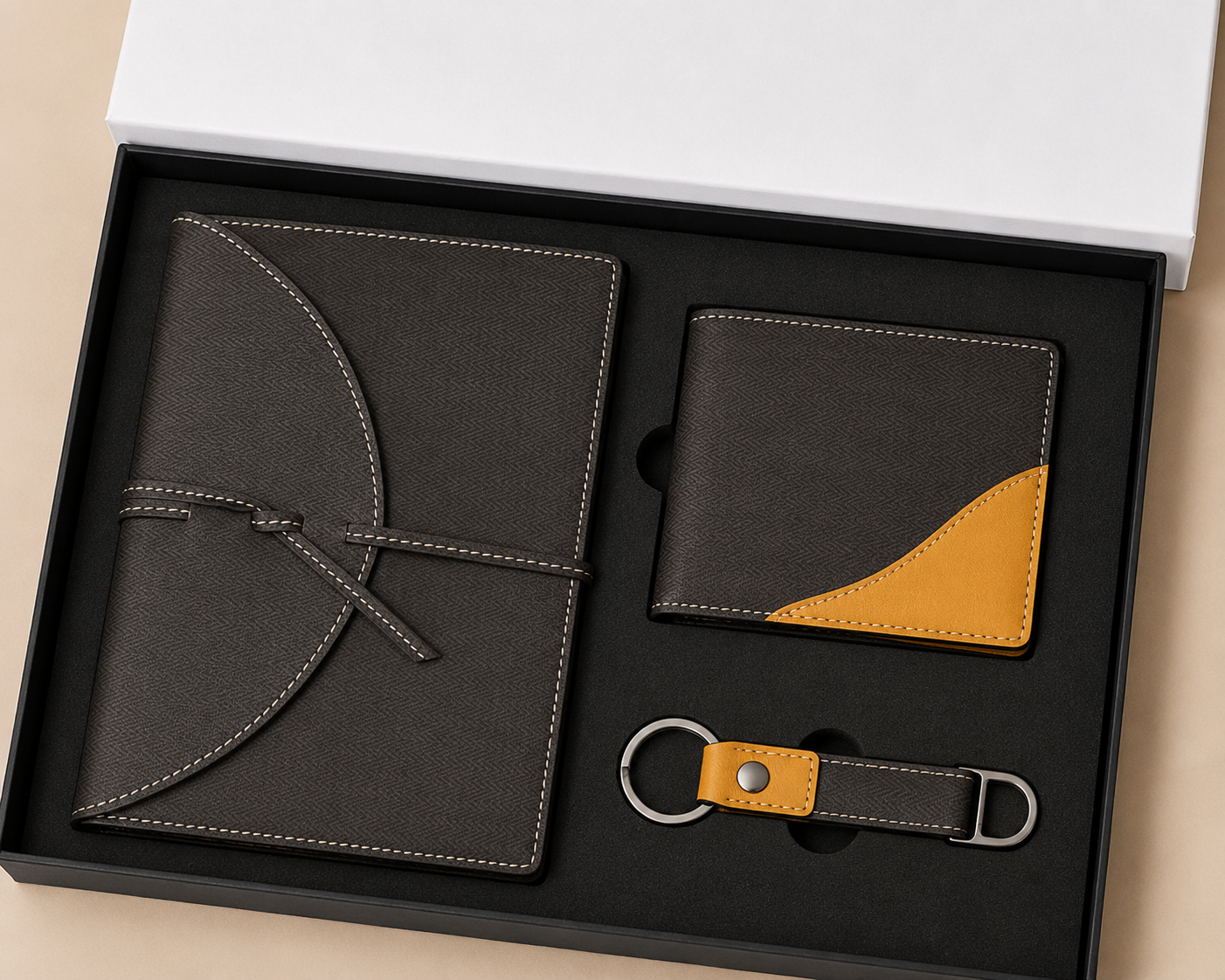 Corporate Gift Set - Black Diary, Black+Yellow Wallet, Key Chain