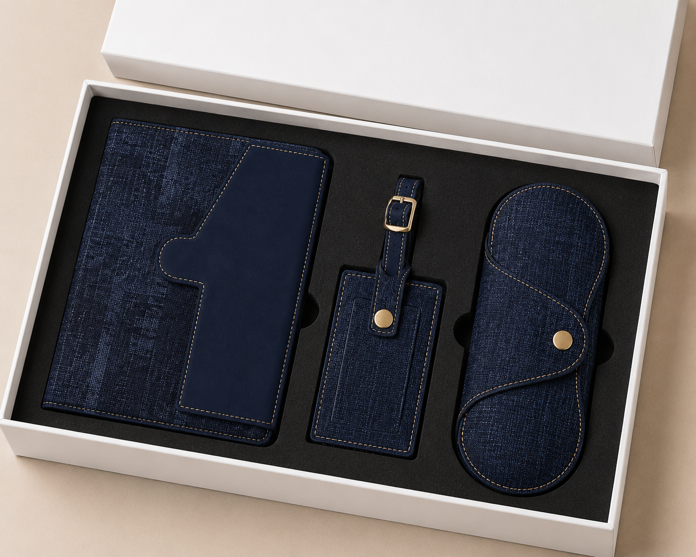 Corporate Gift Set - Denim Blue Diary, Luggage Tag, Goggle Case
