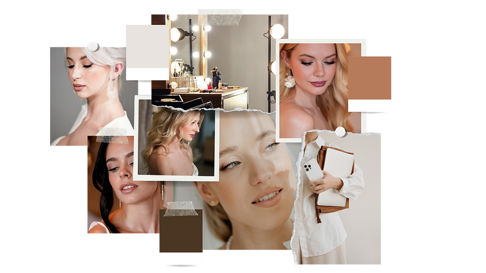 Collage mit Braut-Make-up, Brautstyling und Make-up-Artist bei der Vorbereitung auf die Hochzeit