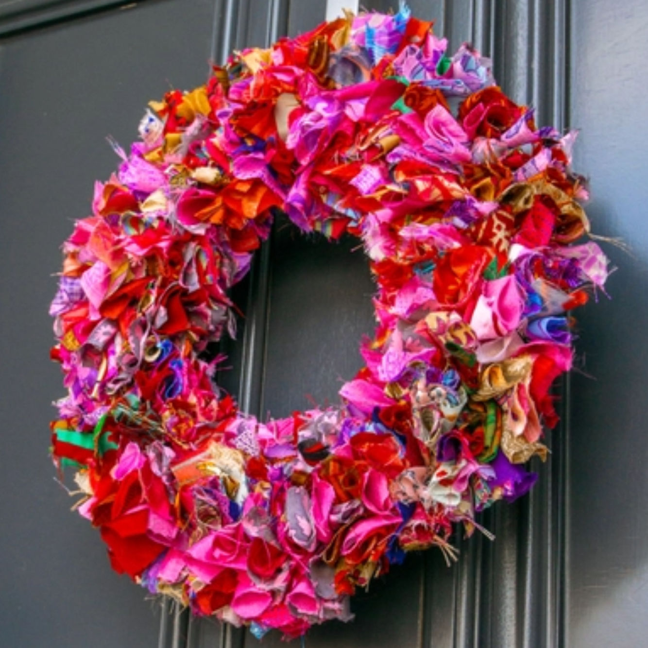 Small Pink Recycled Sari Wreath