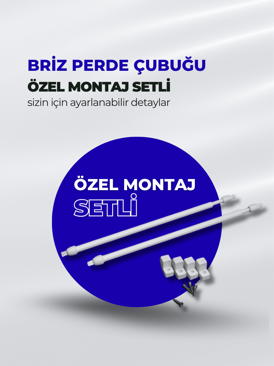 Briz perde çubuğu; delme gerektirmeyen yaylı germe montaj, ayarlanabilir teleskopik uzunluk ve kaymaz uç