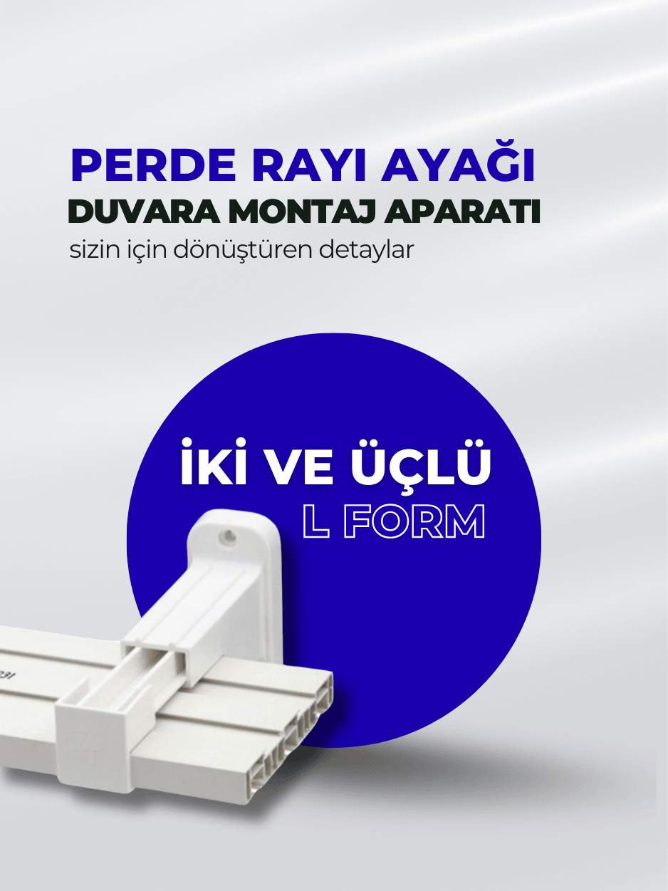 Tül ve fon perdeler için çift rayı duvara sağlam ve ayarlanabilir mesafeyle sabitleyen L form montaj ayağı.
