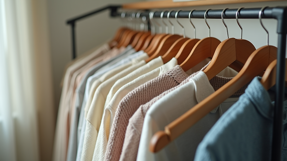 high angle view of neatly ironed clothes on hanger