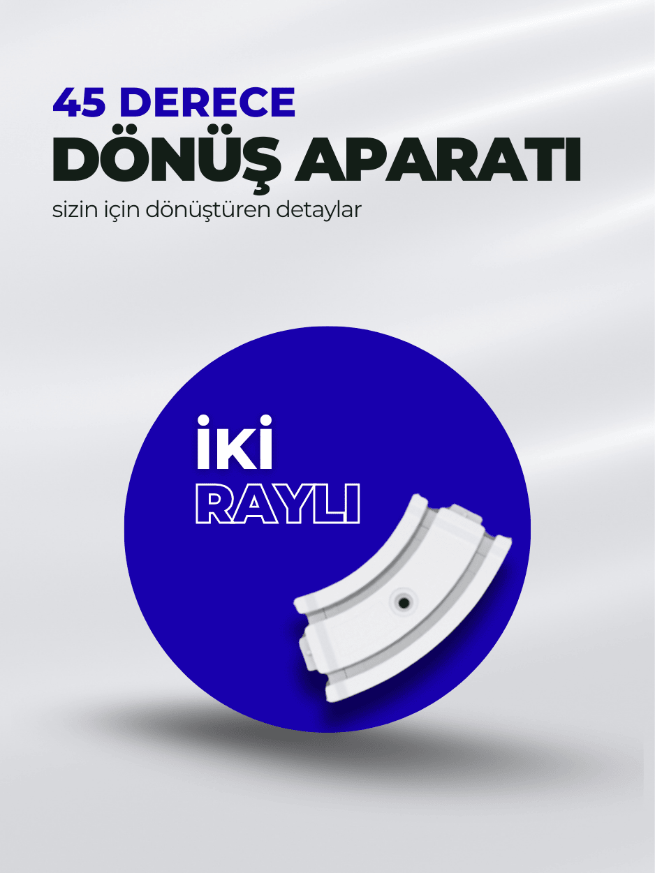 Tül ve fon perdeni 45° köşelerde takılmadan, sessiz ve akıcı kaydırmanı sağlayan çift ray köşe aparatı.