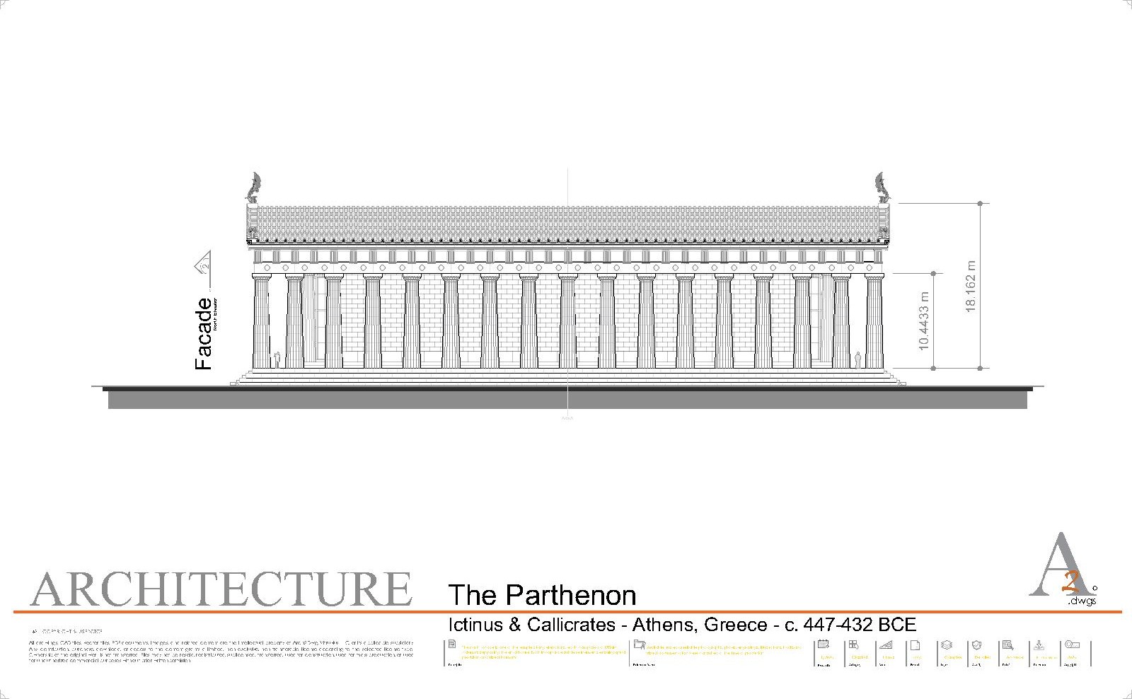 Parthenon architectural CAD south elevation preview