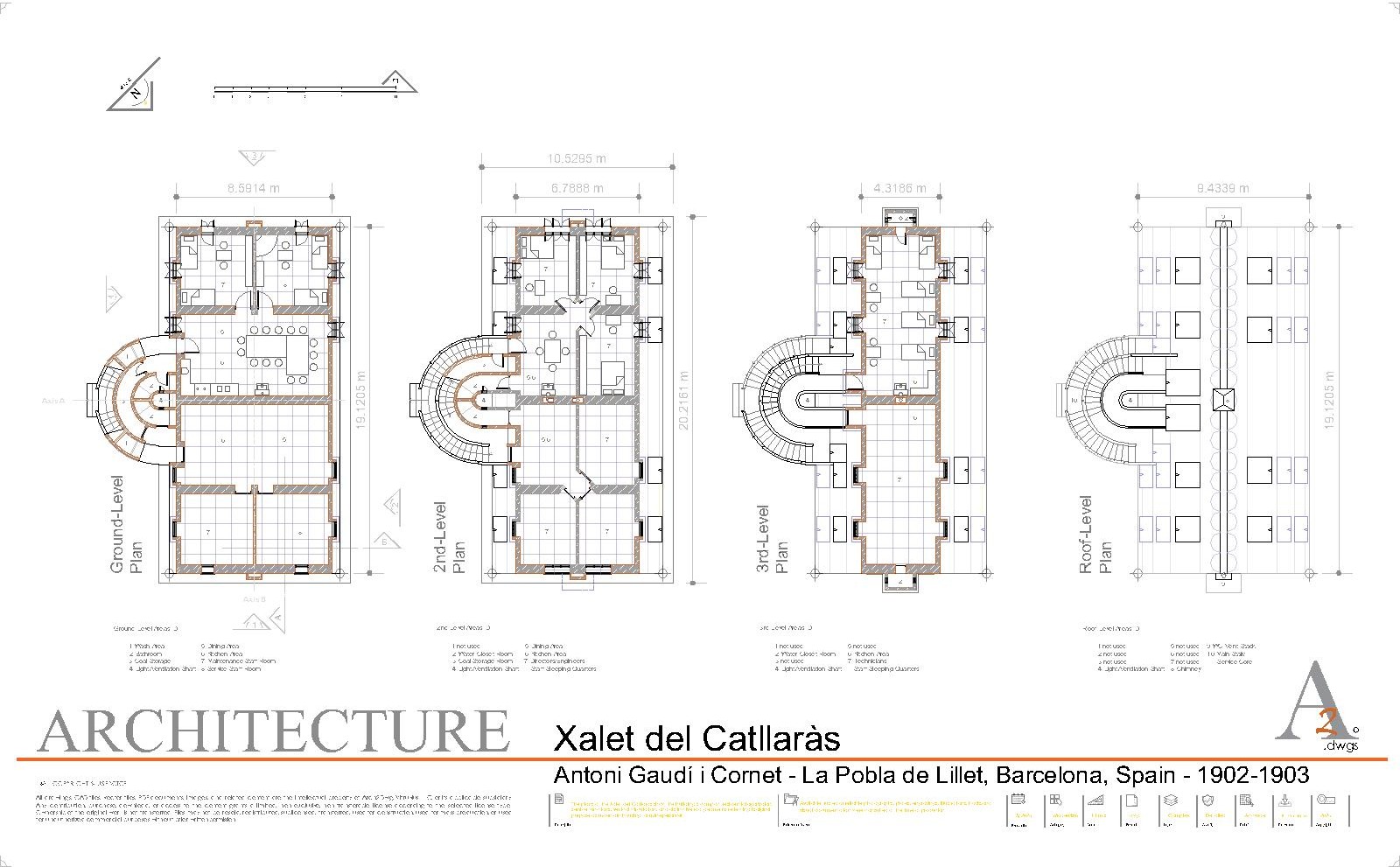 Xalet del Catllaràs architectural CAD ground-to-roof plans preview