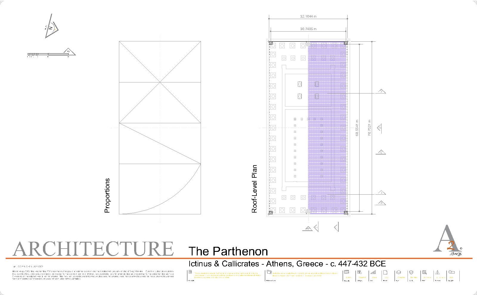 Parthenon architectural CAD roof-level plan preview