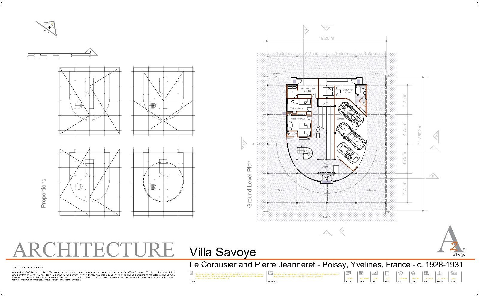 Villa Savoye architectural CAD ground-level plan preview