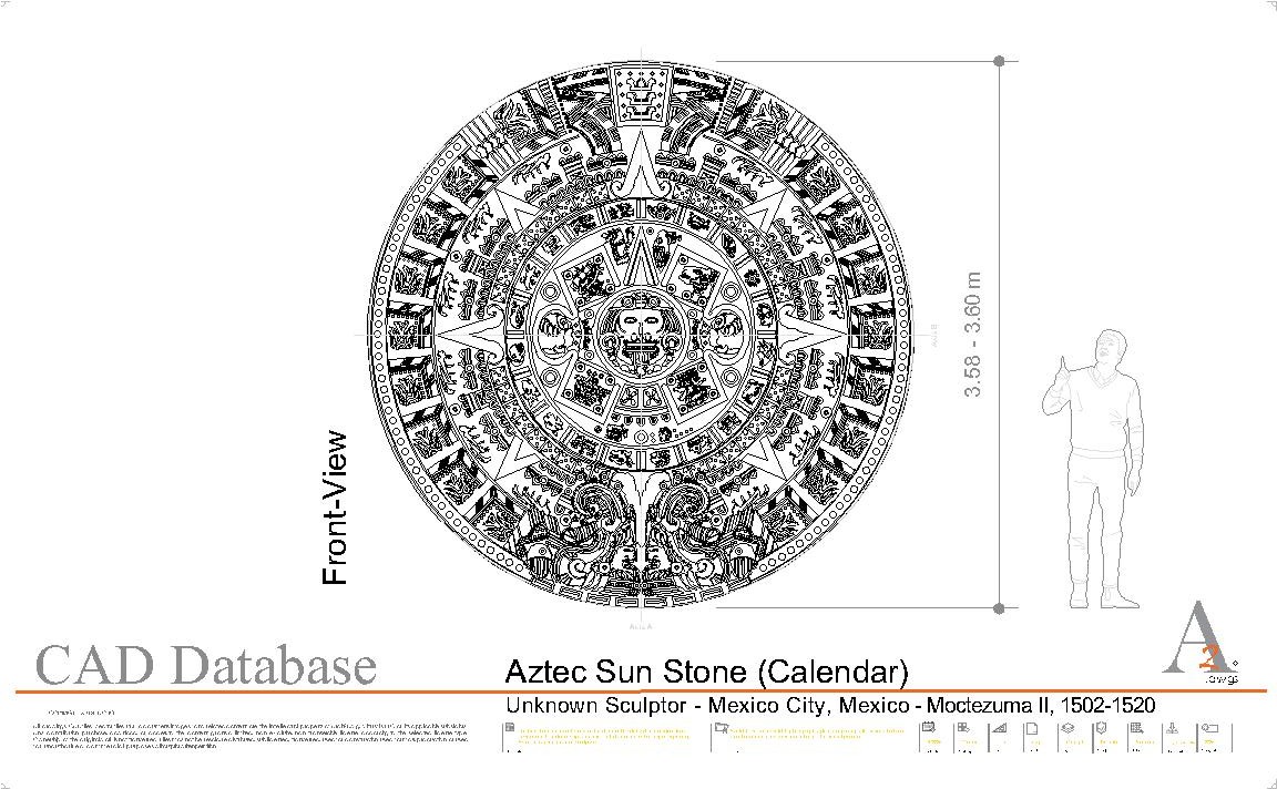 Aztec Sun Stone architectural CAD front-view preview