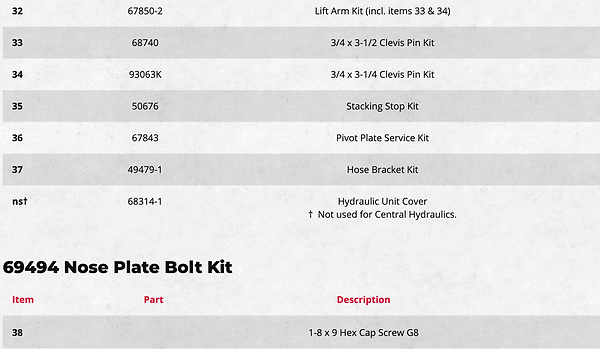 WESTERN MIDWEIGHT lift frame component parts