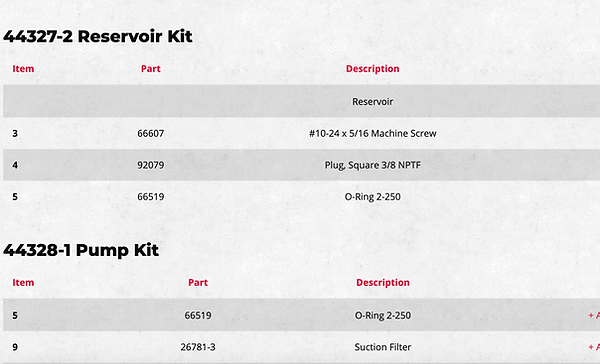 Western WIDE-OUT XL hydraulic unit components