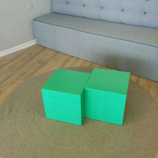 סלון עם ספה אפורה, שולחן ירוק, ושטיח עגול בעיצוב משרד michal-avimor