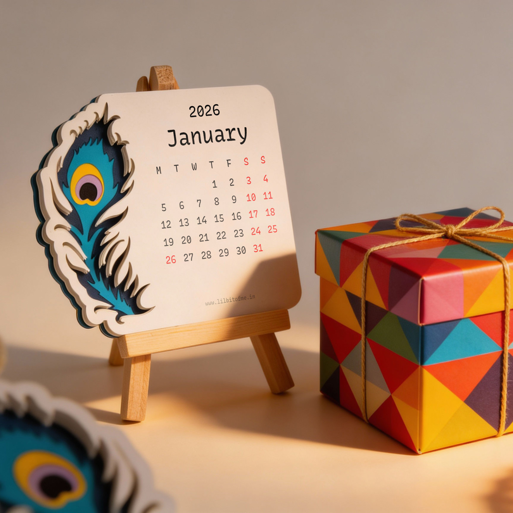 Peacock Feather Desk Calendar