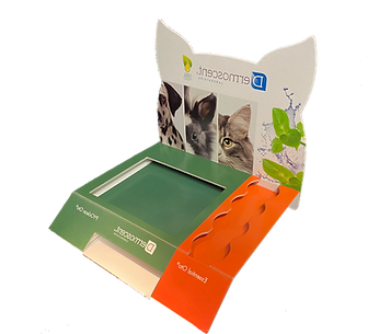Présentoir carton Dermoscent pour l'hygiène animale en pharmacie - The Print Korner