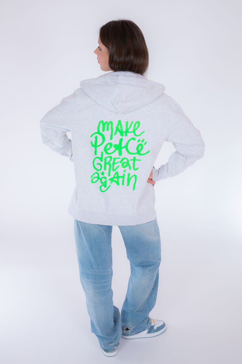 Miniatura: Felpa zip grigio melange Make peace great again