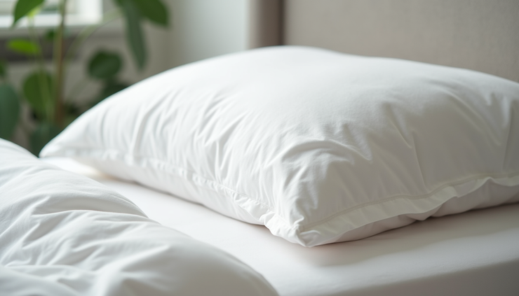 Close-up view of a soft cotton pillowcase on a bed