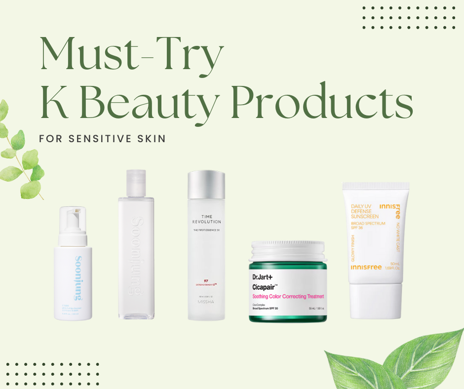 Best K Beauty products for sensitive skin including Etude SoonJung cleanser and Dr. Jart+ Cicapair cream.