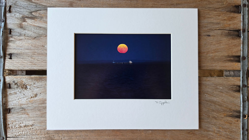 Thumbnail: 5 x 7 Print - Full Moonrise over Freighter