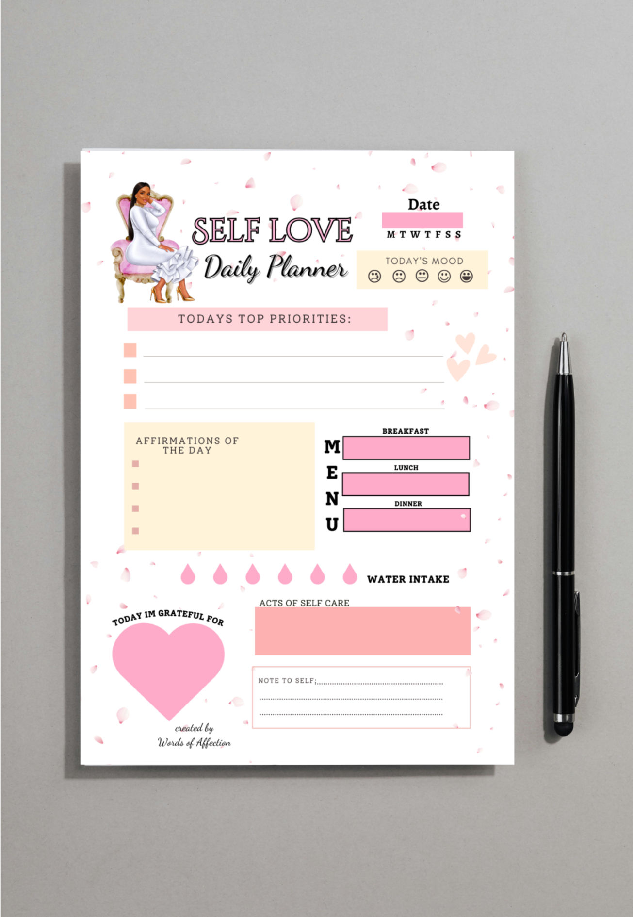 Daily Self Love Planner A5 Notepad- 50 tearable sheets