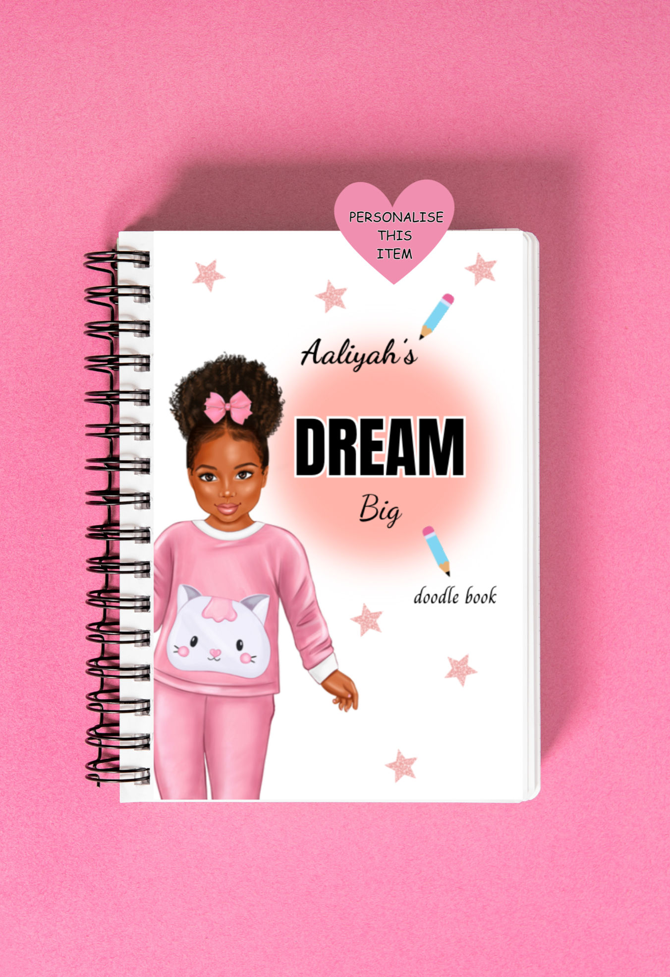 Personalised Dream Big Doddle Book -A5 Spiral drawing book