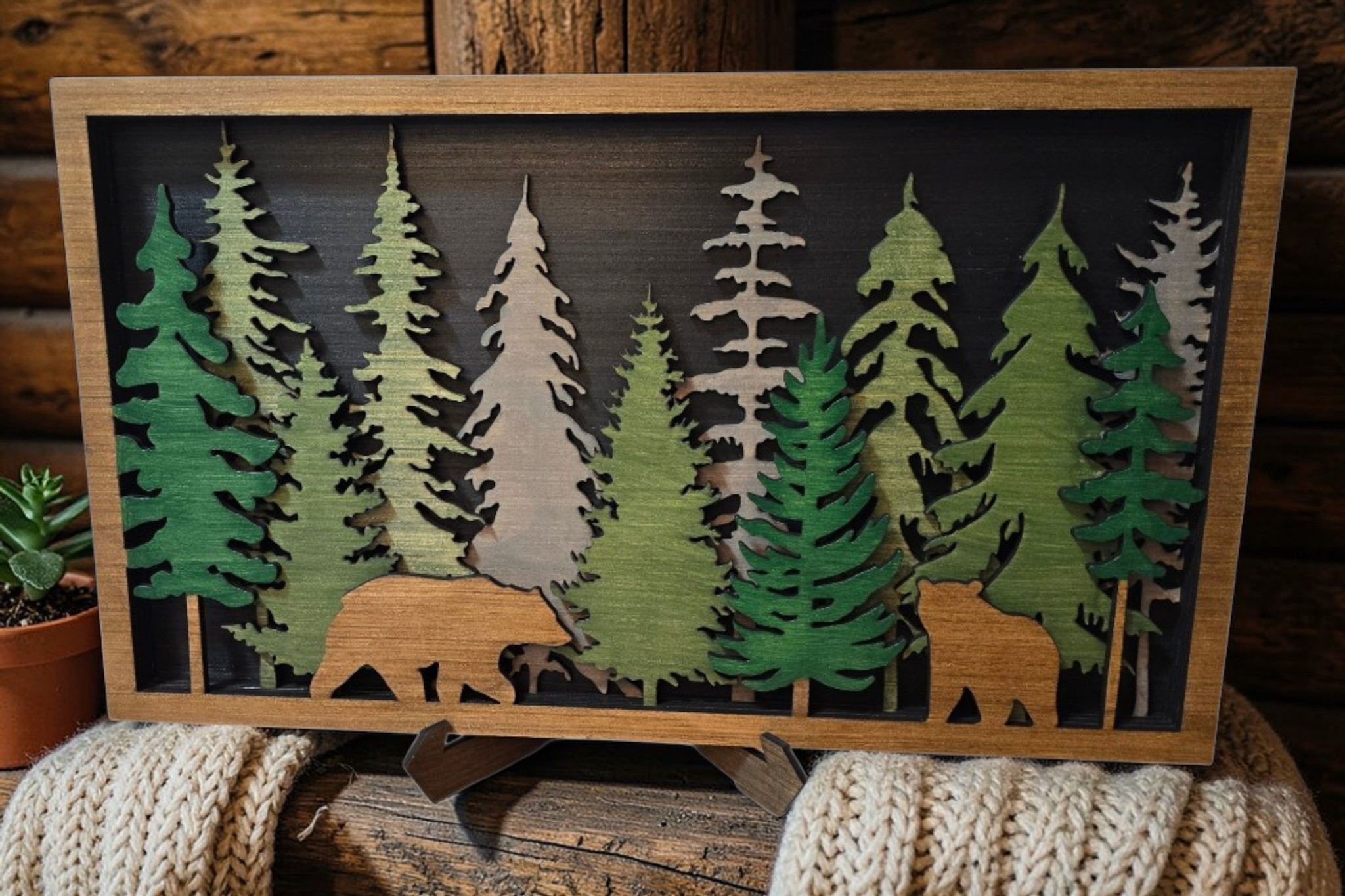 Forest Bears Multi-layered Wood Home Decor