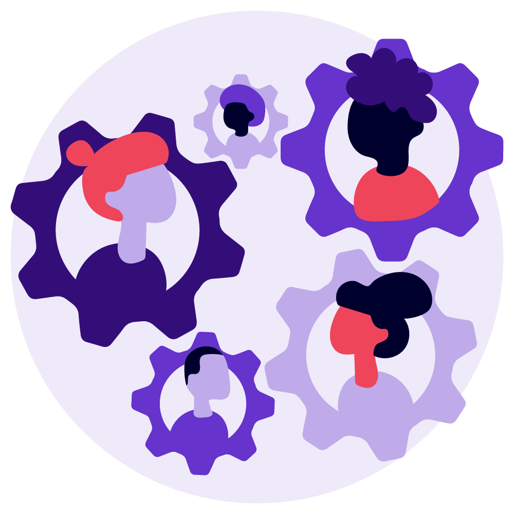 People in gears showing interdependencies