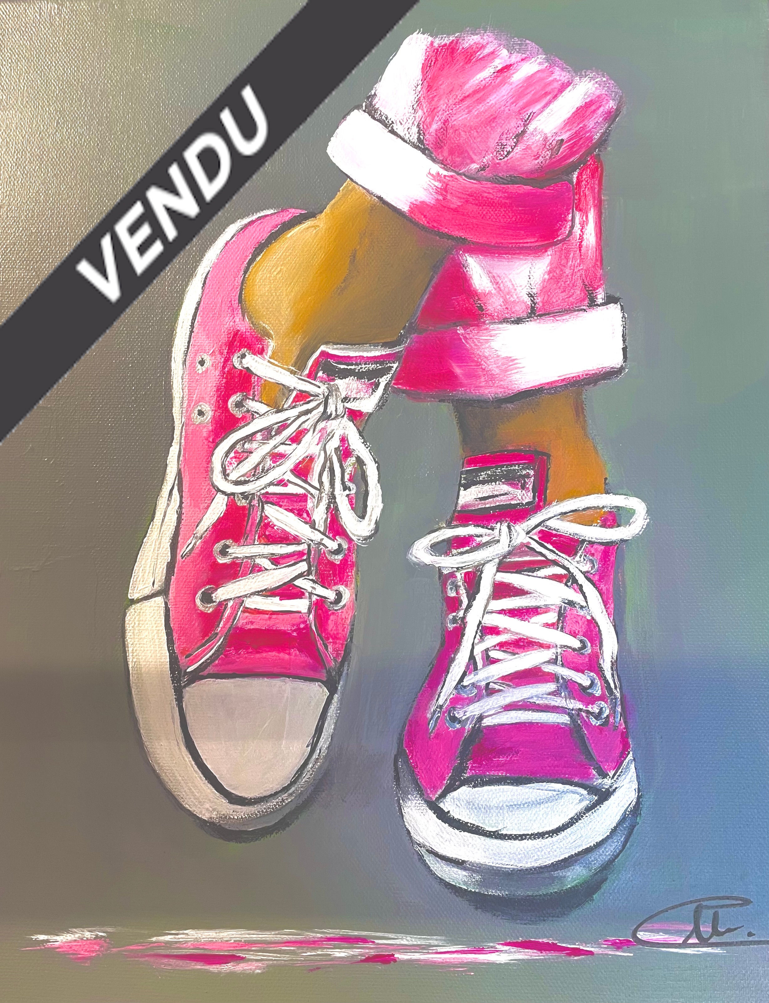 Converses roses - Acrylique sur Toile - 50 x 70 cm