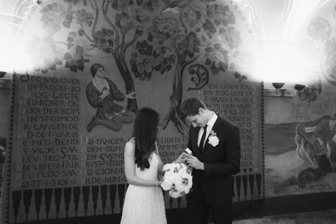Bride and groom getting married during the ceremony