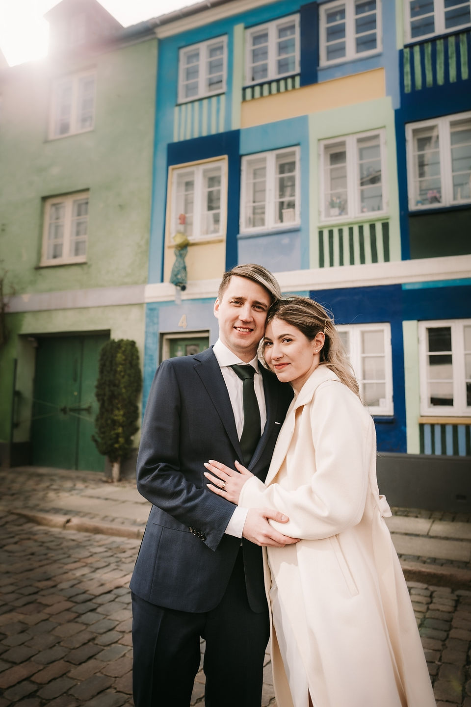 Couple during wedding photoshoot in urban streets in Copenhagen