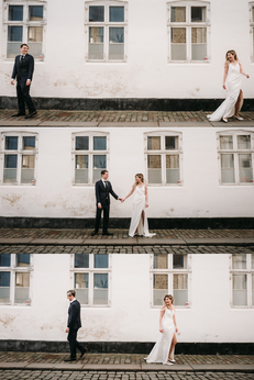 Bride and groom during wedding portrait session in Copenhagen