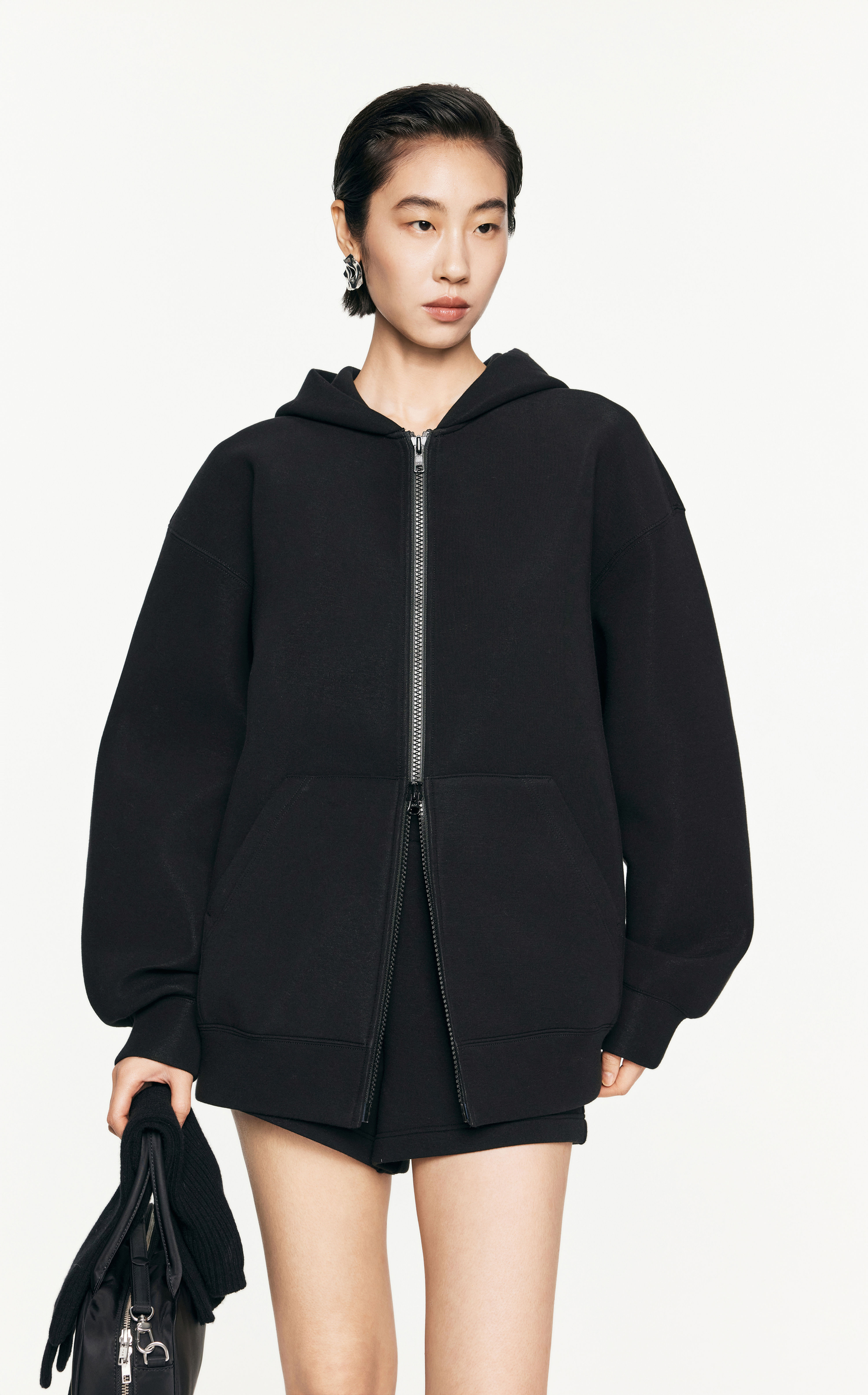 Elasticated zip-up hoodie