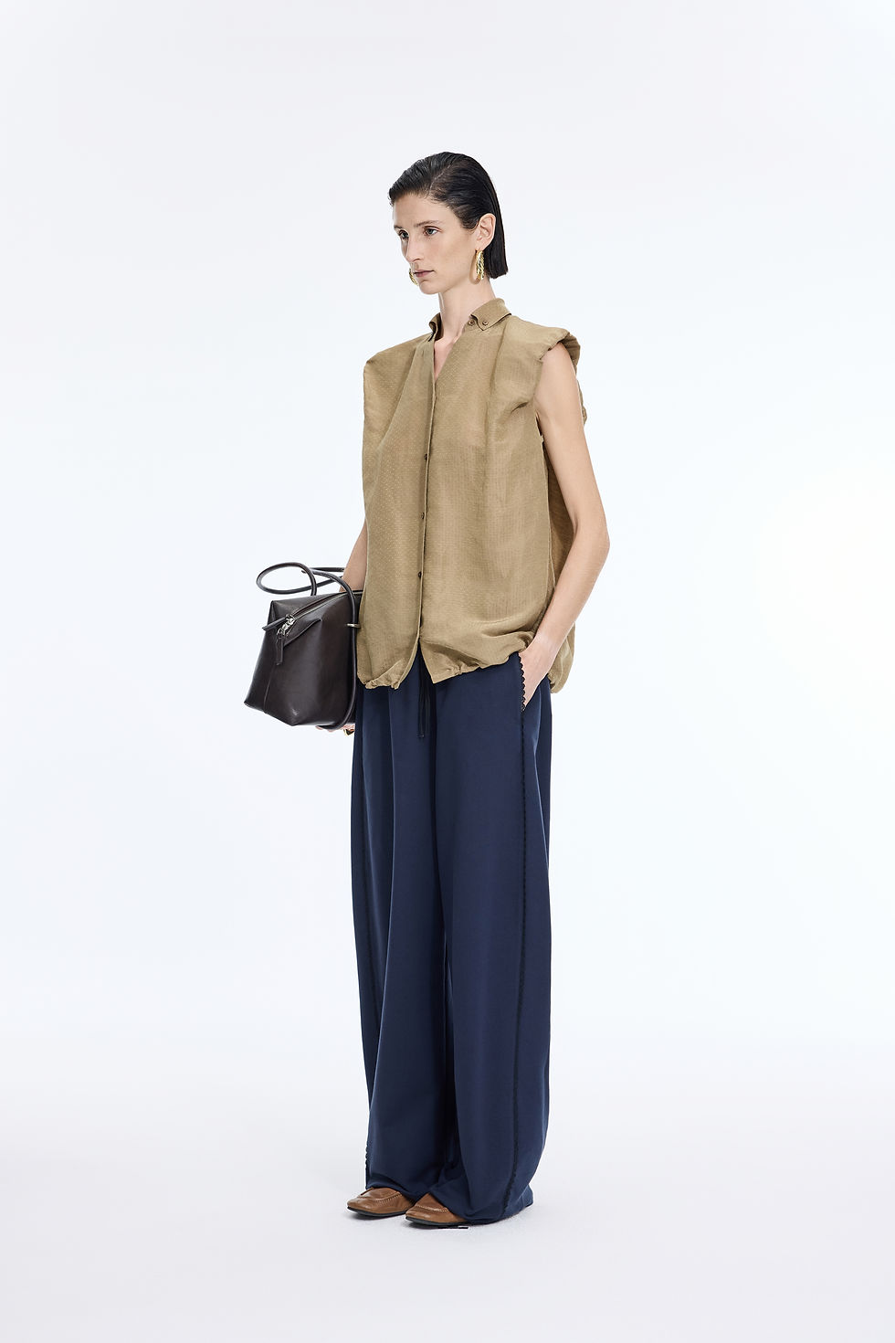 Thumbnail: Double waist wide-leg long pants