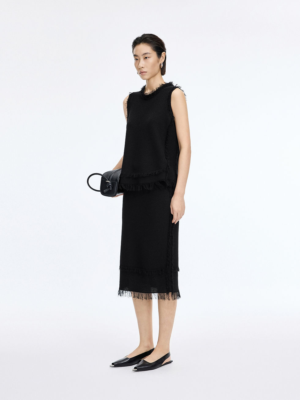 Thumbnail: Fringe trim cotton knit vest