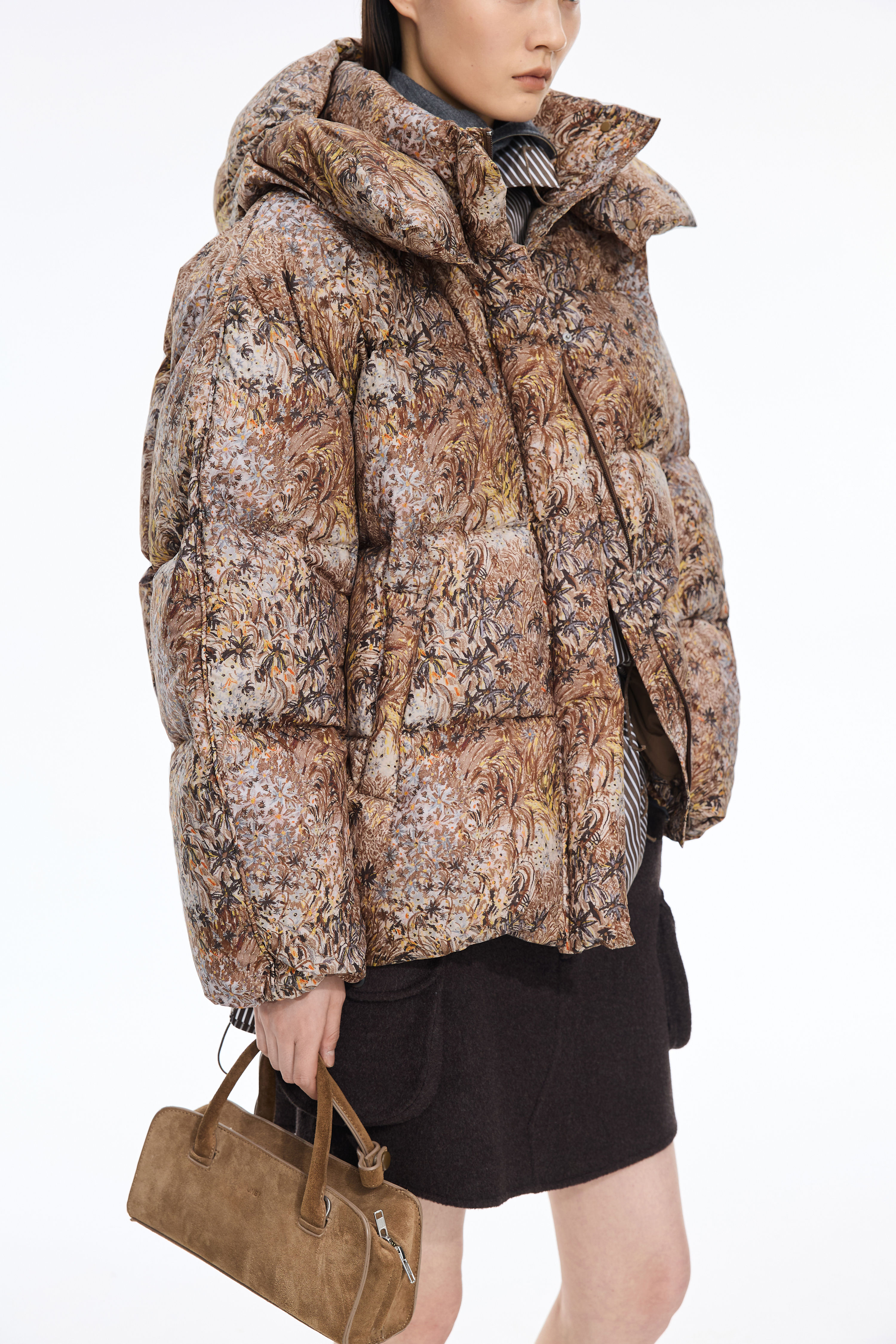 Hooded floral down jacket