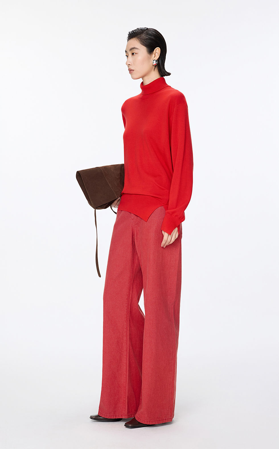 Thumbnail: Fine knit high neck irregular sweater