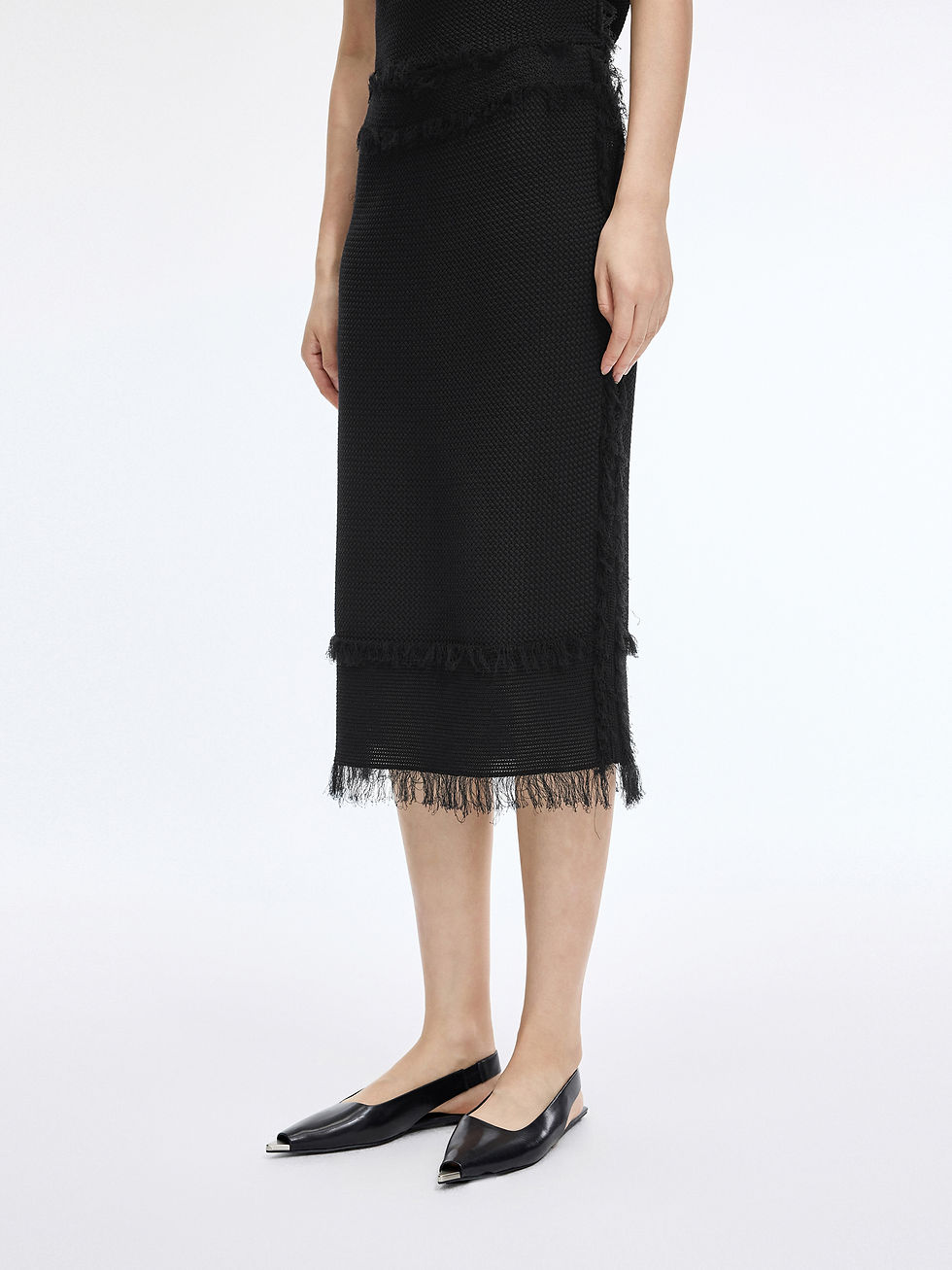 Thumbnail: Fringe trim cotton knit skirt