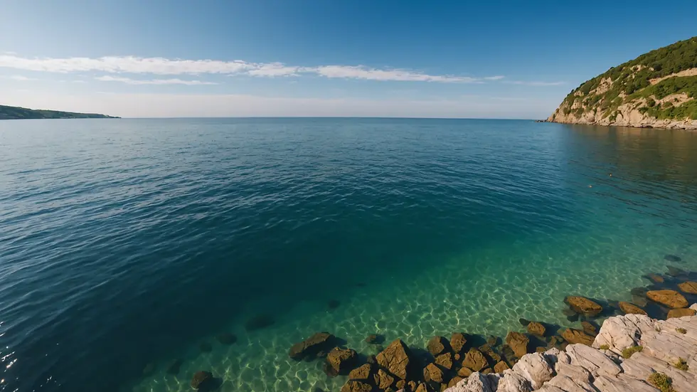 Wide angle view of a cold sea swimming location