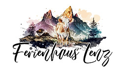 Logo von Ferienhaus Lenz mit Fleckvieh und Berge im Hintergrund