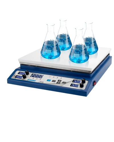 סטירר מגנטי דיגיטלי עם חימום ארבעה מקומות - משטח אלומיניום עם ציפוי קרמי