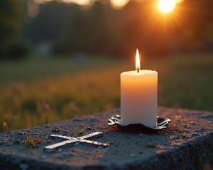 High angle view of a decorative candle on a grave