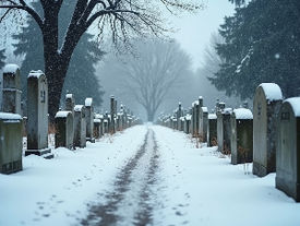 zasněžený hřbitov