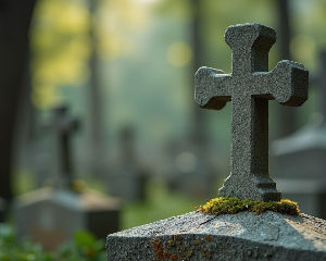 Close-up of a beautifully crafted cross on a tomb