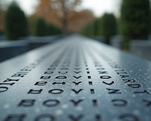 Close-up view of a memorial stone with inscriptions