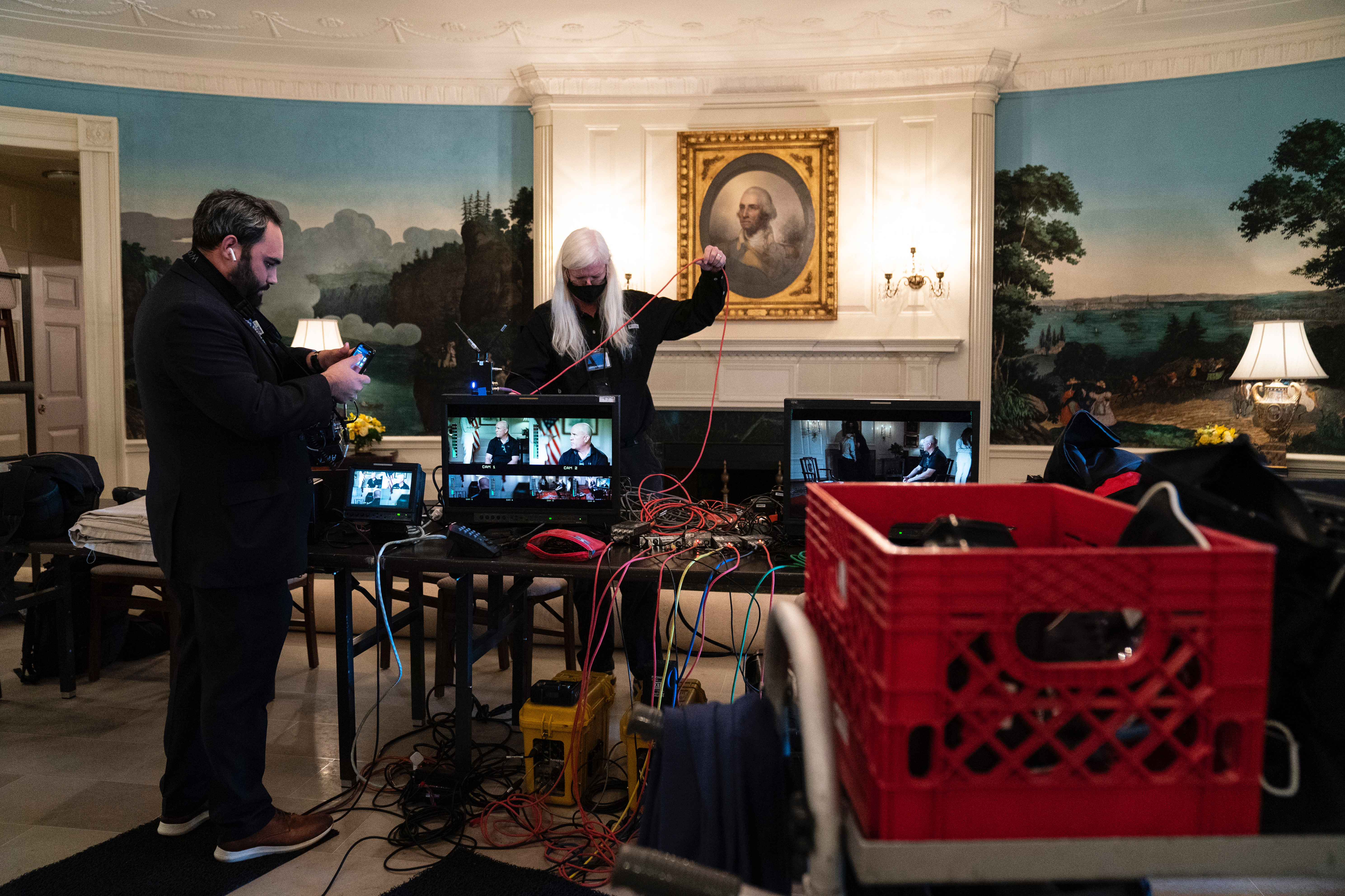 Monitor village and control position at a White House shoot