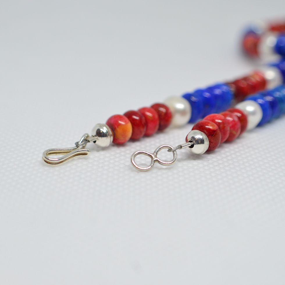 Miniature : Collier corail, blanc et bleu