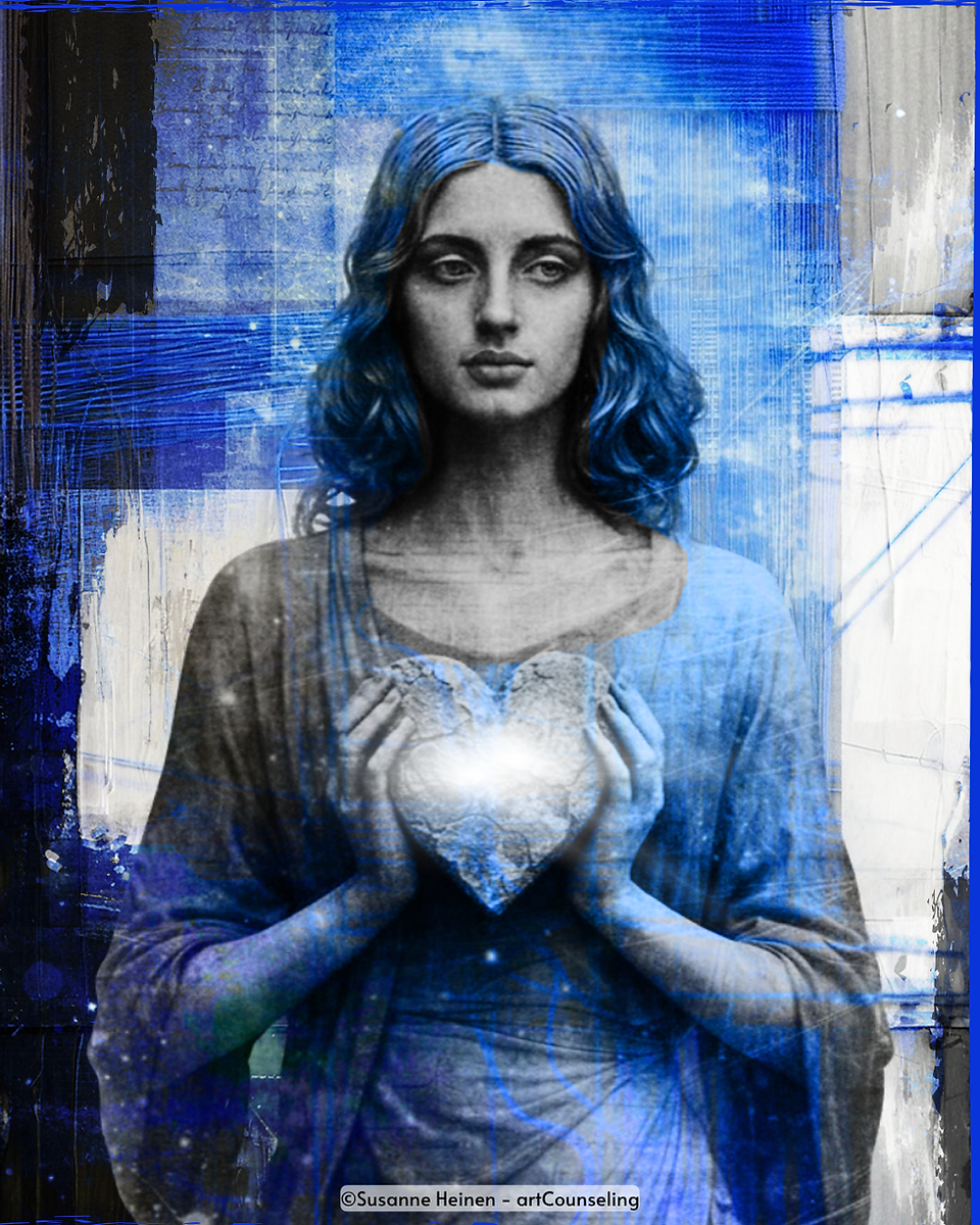 Monatscollage „Frauenherz" zur Farbe Blau.