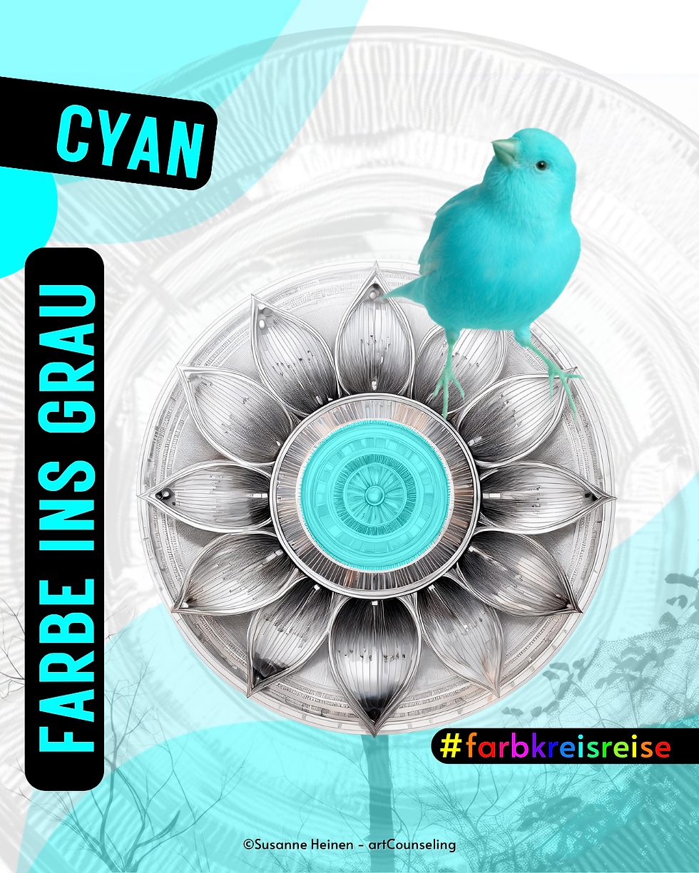 Farbkreise Cyan, ein Vogel auf einer Blume
