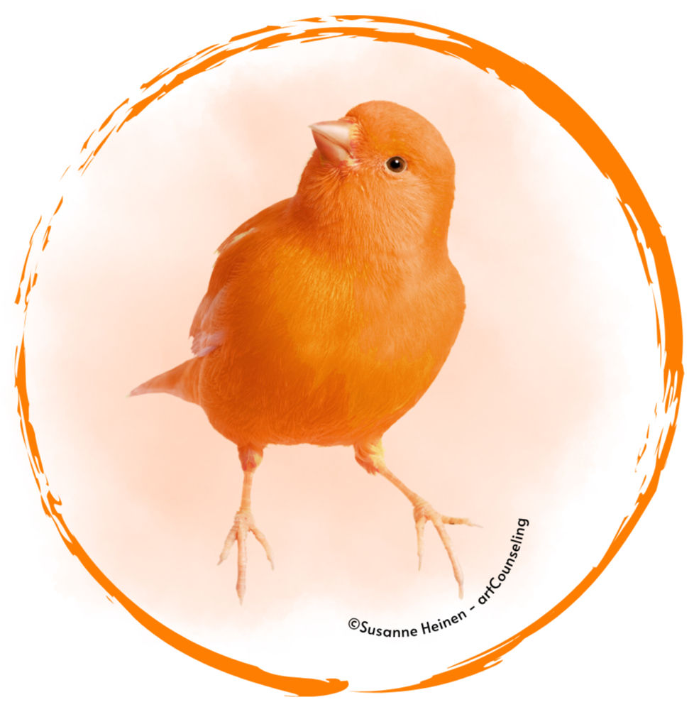 Gelbgrüner Kanarienvogel als Logo der Farbkreisreise Gelbgrün.
