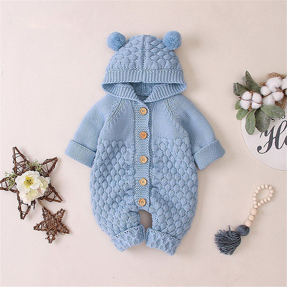 Miniaturbild: Strampleroverall Strickoverall Kapuze Gestrickte Strampler