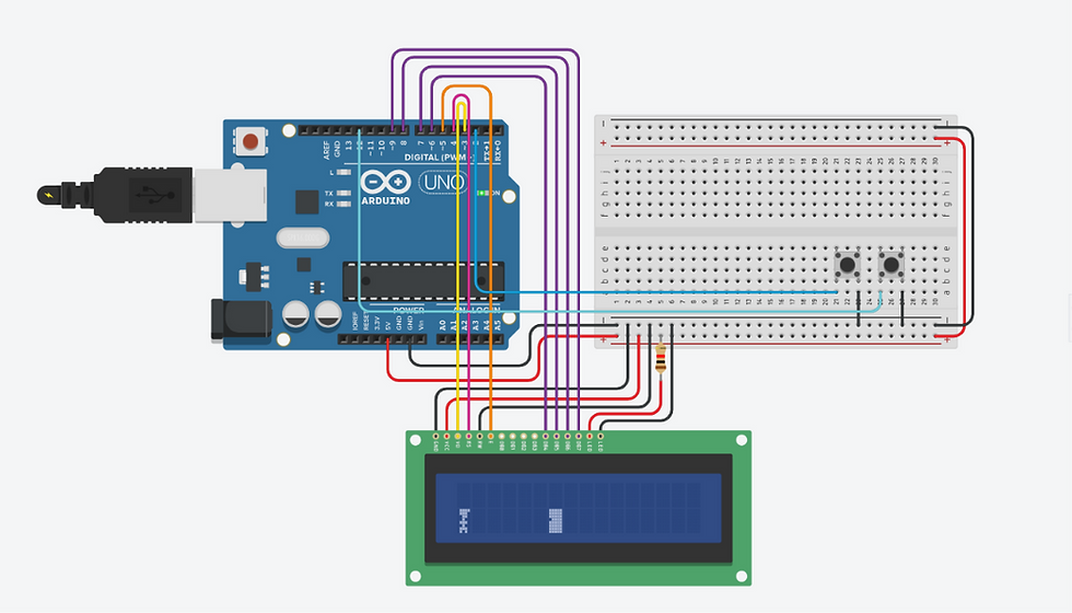 Arduino UNO based LCD Endless Runner Game simulated in Tinkercad.